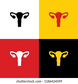 Human anatomy. Uterus sign. Vector. Icons of german flag on corresponding colors as background.
