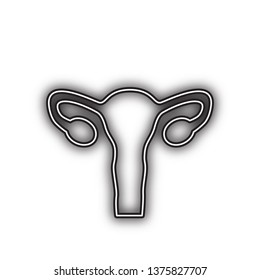 Human anatomy. Uterus sign. Vector. Double contour black icon with soft shadow at white background. Isolated.