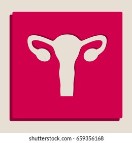 Human anatomy. Uterus sign. Vector. Grayscale version of Popart-style icon.