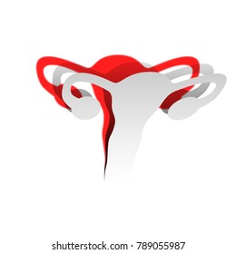 Human anatomy. Uterus sign. Vector. Detachable paper icon with red body stock. Isolated.
