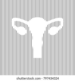 Human anatomy. Uterus sign. Vector. White icon on grayish striped background. Optical illusion.