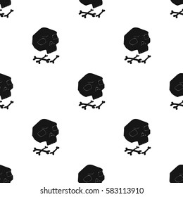 Human ancient bones icon in black style isolated on white background. Stone age pattern stock vector illustration.