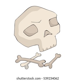 Human ancient bones icon in cartoon style isolated on white background. Stone age symbol stock vector illustration.
