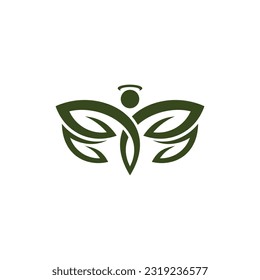 human angel wings with leaf nature logo design template, logo for your designs, poster, greeting cards advertising business company or brands.