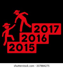 Human Annual Help vector icon. Style is flat symbol, red color, rounded angles, black background.
