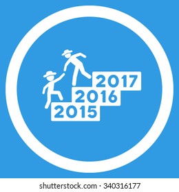 Human Annual Help vector icon. Style is flat circled symbol, white color, rounded angles, blue background.