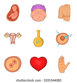Human appearance icons set. Cartoon set of 9 human appearance vector icons for web isolated on white background