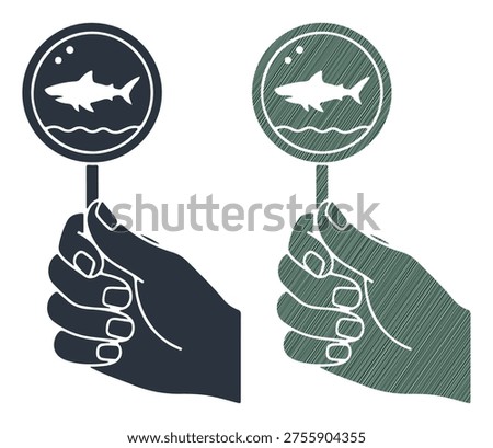 Human arm gripping ocean predator sucker, fish snack symbol, creative marine life concept