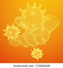 Der menschliche Arm Hand mit dem Corona-Virus-Virus-Virus von Coronavirus. Verbindungsstruktur. Vektor-Flachbild-Maschendiagramm