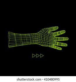 Human Arm. Hand Model. 3d Covering Skin. Vector Illustration. Polygonal Design. Can be used for Science, Technology, Medicine, Hi-Tech, Sci-Fi.