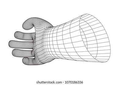 Human Arm. Hand Model. Connection structure. Future technology concept. Vector low poly wireframe mesh illustration