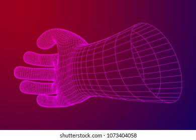 Human Arm. Hand Model. Connection structure. Future technology concept. Vector low poly wireframe mesh illustration