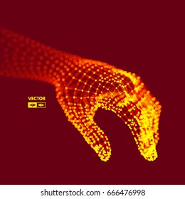 Brazo humano. Modelo de mano. Estructura de conexión. Concepto de tecnología futura. Ilustración vectorial 3D.
