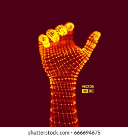 Menschlicher Arm. Handmodell. Verbindungsstruktur. Zukunftstechnologie-Konzept. 3D-Vektorgrafik.