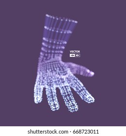 Brazo humano. Modelo de mano. Estructura de conexión. Concepto de tecnología futura. Ilustración vectorial 3D.