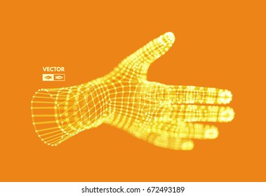 Menschlicher Arm. Handmodell. Verbindungsstruktur. Zukunftstechnologie-Konzept. 3D-Vektorgrafik.