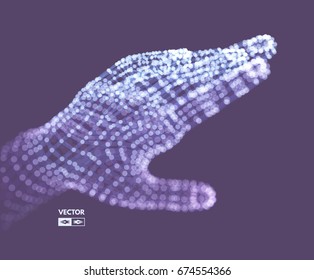 Brazo humano. Modelo de mano. Estructura de conexión. Concepto de tecnología futura. Ilustración vectorial 3D.