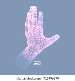 Menschlicher Arm. Handmodell. Verbindungsstruktur. Zukunftstechnologie-Konzept. 3D-Vektorgrafik. 