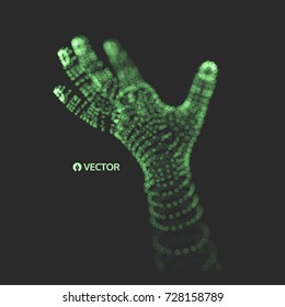 Brazo humano. Modelo de mano. Estructura de conexión. Concepto de tecnología futura. Ilustración vectorial 3D. 
