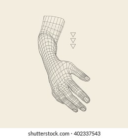 Human Arm. Human Hand Model. Hand Scanning. 3D Geometric Design. 3d Covering Skin. Polygonal Design. Can be used for science, technology, medicine, hi-tech, sci-fi.