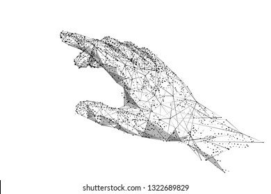 Human arm or hand or palm is touching something. Low poly black on white. Polygonal abstract illustration. Isolated digital vector illustration  in RGB