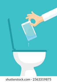 Human arm taking smart phone out of a toilet vector flat illustration