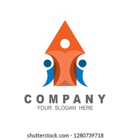 human and arrow logo vector, human logo,house logo, and up icon