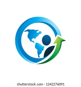 Human arrow with world logo template vector icon design