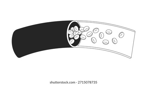 Human artery cross-section with red blood cells outline illustration. Internal circulation. Erythrocytes flowing through vessel 2D line object isolated on white. Monochrome vector ink linear image