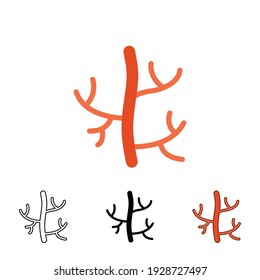 Human artery icon in different style. Two colored and black human artery vector icons designed in filled outline, line, glyph and solid style. Vector illustration isolated on white background. EPS 10