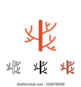 Das Symbol der menschlichen Arterie in einem anderen Stil. Zwei farbige und schwarze Vektor-Symbole der menschlichen Arterie, die in voller Umrisslinie, Linie, Glyphe und solidem Stil entworfen wurden. Vektorgrafik einzeln auf weißem Hintergrund. EPS10