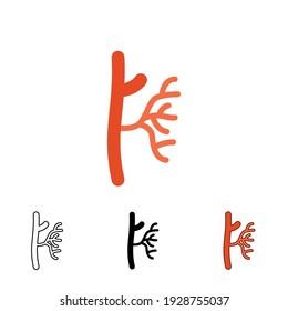 Human artery icon in different style. Two colored and black human artery vector icons designed in filled outline, line, glyph and solid style. Vector illustration isolated on white background. EPS 10
