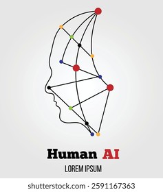 Human Artificial Intelligence Abstract Mesh Head. Technology and human thinking concept vector art