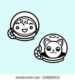 Human Astronaut Face and Cat Astronaut Face 