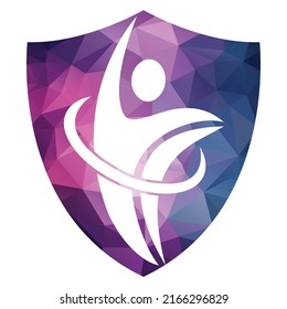 Human athlete in motion who crosses finish line and breaks through ribbon isolated logo vector.