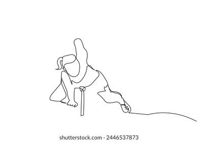 human athlete peak hill rock climbing sport activity one line art design vector
