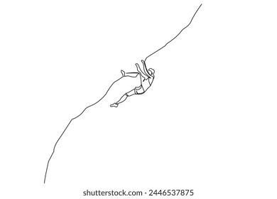 human athlete peak hill rock climbing sport activity one line art design vector