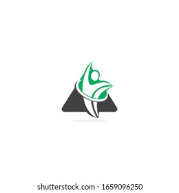 Human athlete silhouette in motion who crosses finish line and breaks through ribbon isolated logo vector.