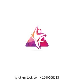 Human athlete silhouette in motion who crosses finish line and breaks through ribbon isolated logo vector.