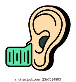 Icono de órgano auditivo humano, diseño plano de escucha 