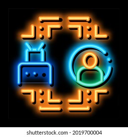 human automation in robot neon light sign vector. Glowing bright icon human automation in robot sign. transparent symbol illustration