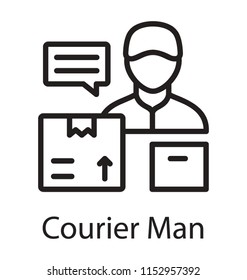 
Human avatar along with packages and message bubble offering delivery boy icon 
