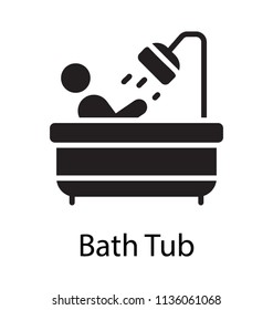 A human avatar in a bathtub with the water shower sowing the process of bathing 
