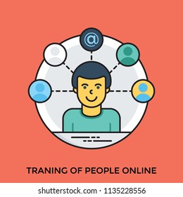 
Human avatar of a casually dressed man connected with people via internet, an icon to depict training
