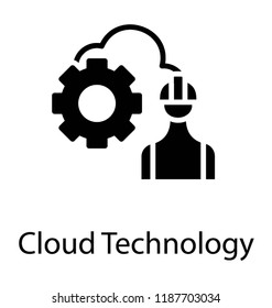Human avatar connected with cogwheel and cloud, cloud technology 