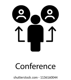 Human avatar connected to two more profiles holding concept for conference icon 