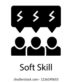 Human avatar displaying their soft skills by energy sign in chat bubbles, this is soft skills icon