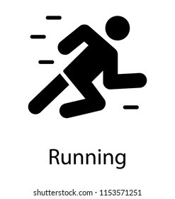 
Human avatar gesturing with one leg ahead in graphic of running

