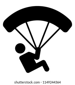 
Human avatar is hanging from a parachute doing parachuting
