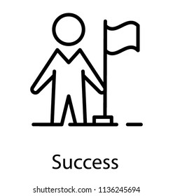 Human avatar holding a flag, commemorating icon for success  